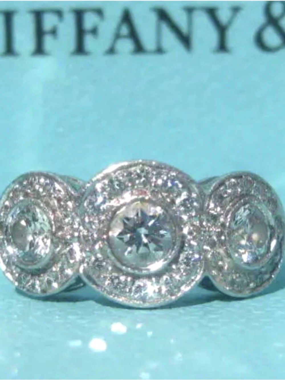 TIFFANY & CO. CIRCLET HALO PLATINUM ENGAGEMENT RING DIAMOND WEDDING BAND